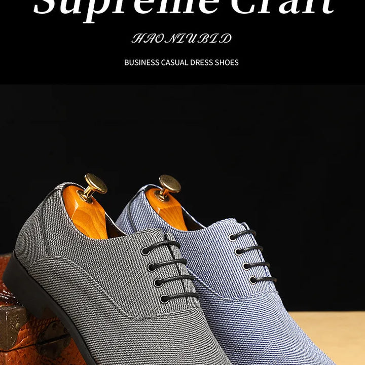 Dress Shoes Men Business Pointed Toe Canvas Dress Shoes Men gray Lace Up Oxfords Formal Man Shoes Casual Driving Shoes Loafers