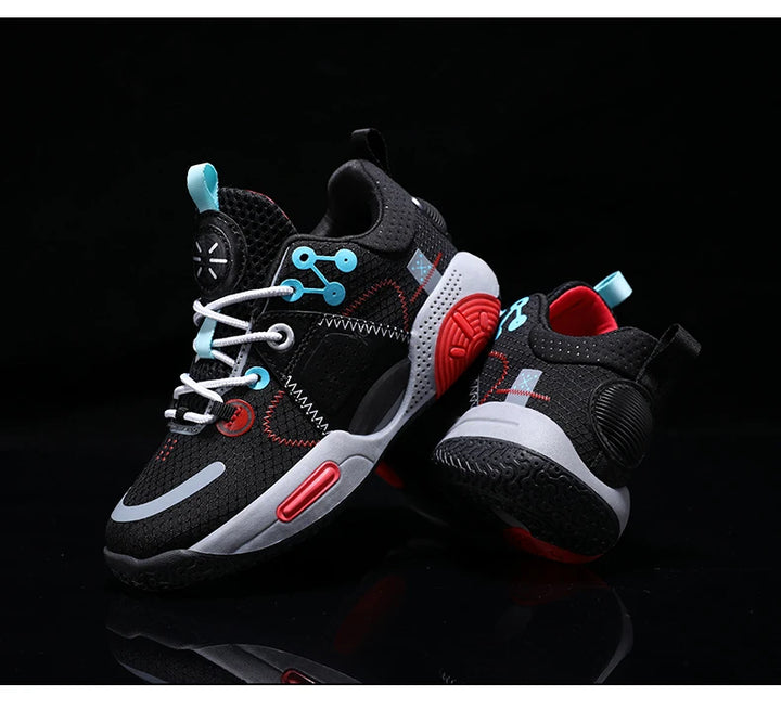 Kids Fashion Sneakers for Boys Leather Breathable Sports Basketball Shoes Lightweight Children School Walking Footwear