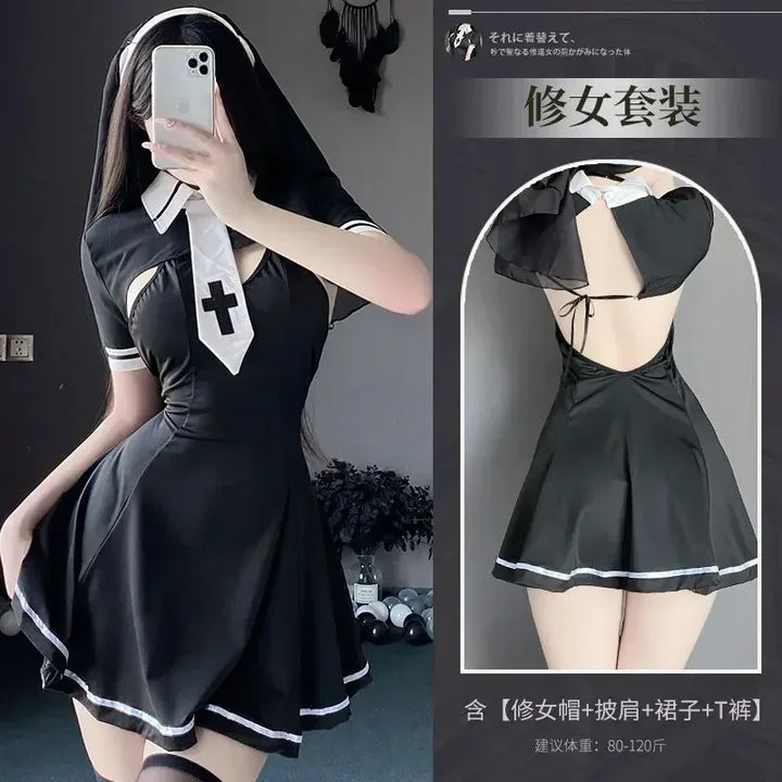 Halloween Costumes Sexy Nun Women Cosplay Lingerie Gothic Maid Anime Roleplay Outfits Tassel Carnival Fancy Dress Up Party