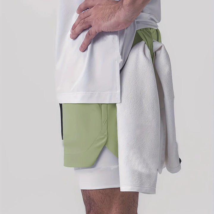 Sports shorts for men, double layered, quarter quick drying, elastic basketball, running training equipment, deep squat fitness,