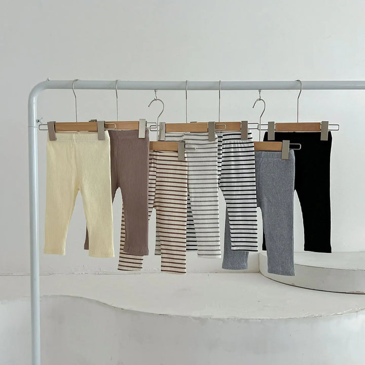 Baby Solid Leggings Girls All-match Striped Skinny Pants Kids Cotton Elasticity Slim Pants Newborn Boy Stretch Trousers