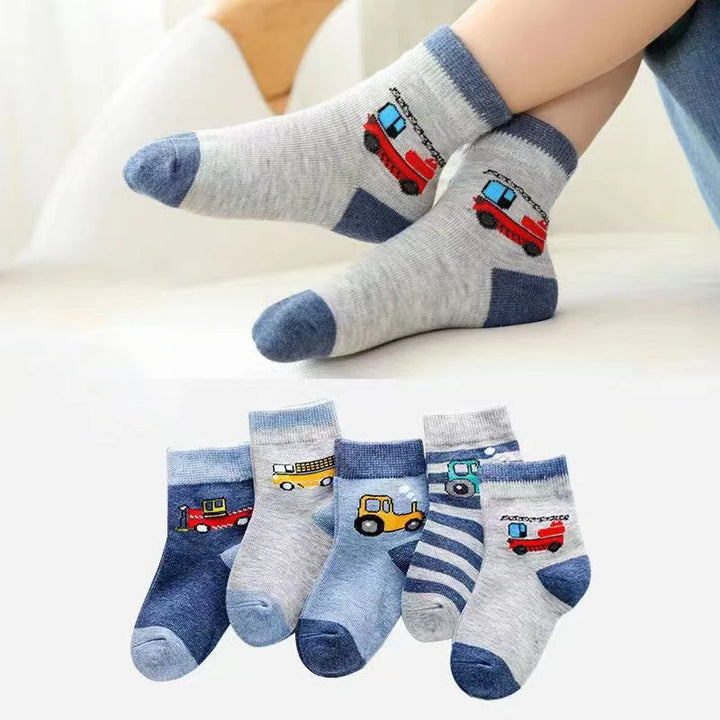 5 Pairs Autumn Winter New Style Children's Socks Mid-high Long Dinosaur Cartoon Design Boys Girls Baby Cartoon Socks Wholesale