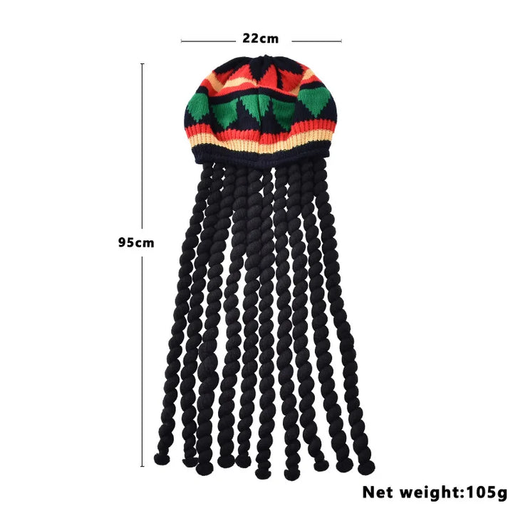 Handmade Crochet Knit False Braid Hat Jamaican Bob Rasta Beanie Cap Dreadlocks Wig Bob Marley Caribbean Fancy Dress Up Headwear