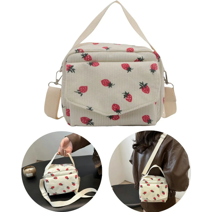 Cute Strawberry Shoulder Bag Casual Zipper Trendy Crossbody Bag Tote Handbag for Women Girls Travel Work Messenger Bag