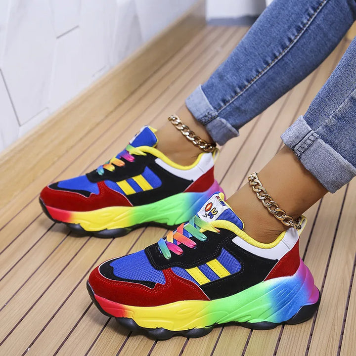 Women's Sneakers Tennis Womens Casual Running Shoes Rainbow Vulcanized Shoes Lace-uos Platform Shoes Comfortable Tenis De Mujer