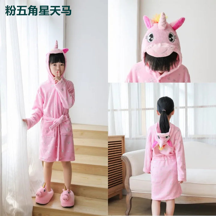 Children Bathrobe For Girls Kigurum Unicorn Pyjamas Kids Colar Fleece Boys Bathrobes Nightgown Baby Sleepwear Hooded Bath Robe