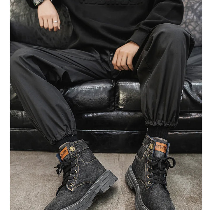 Men's Shoes 2025 Style Height Increase Breathable Mid Top Shoe Fashion Denim Casual Versatile Workwear Shoes Casual Boots Shoes