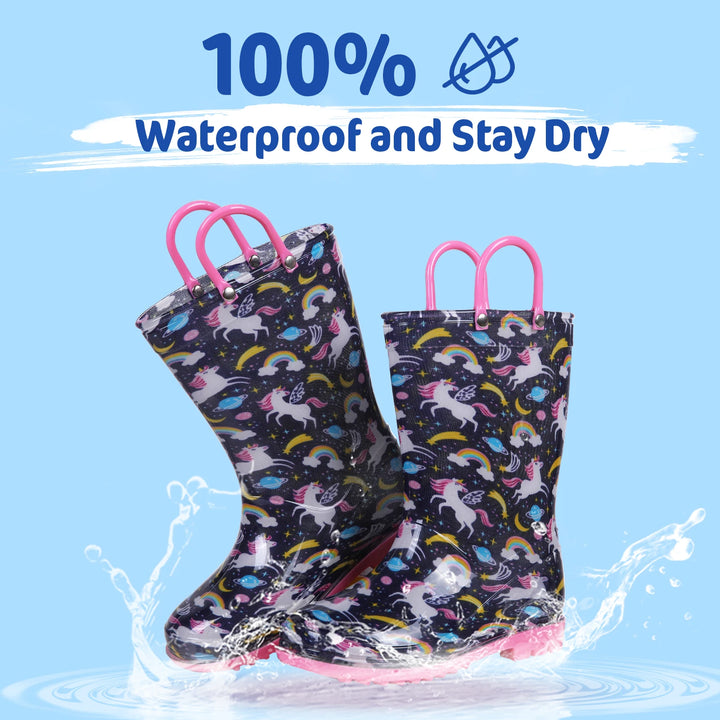 Kidmi Children Rain Boots Girls And Boys Outdoor Non-slip Rubber Rain Shoes Cute Easy Clean Kids Waterproof Boots With Handles