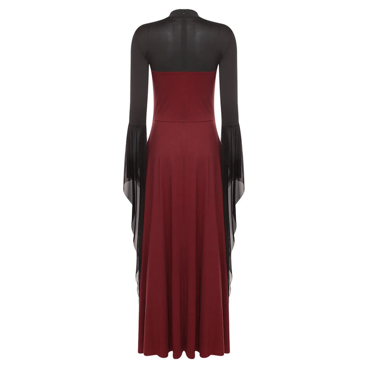 Halloween Costume Vampire Witch Cosplay Costume for Women Flared Mesh Cuffs Medieval Witch Maxi Dresses Masquerade Party Dress