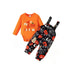 Baby Boy&Girl Halloween Costume Sets Long Sleeve Pumpkin Pattern Romper+Graffiti Strappy Pants 2PCS Holiday Clothes for 0-2Years