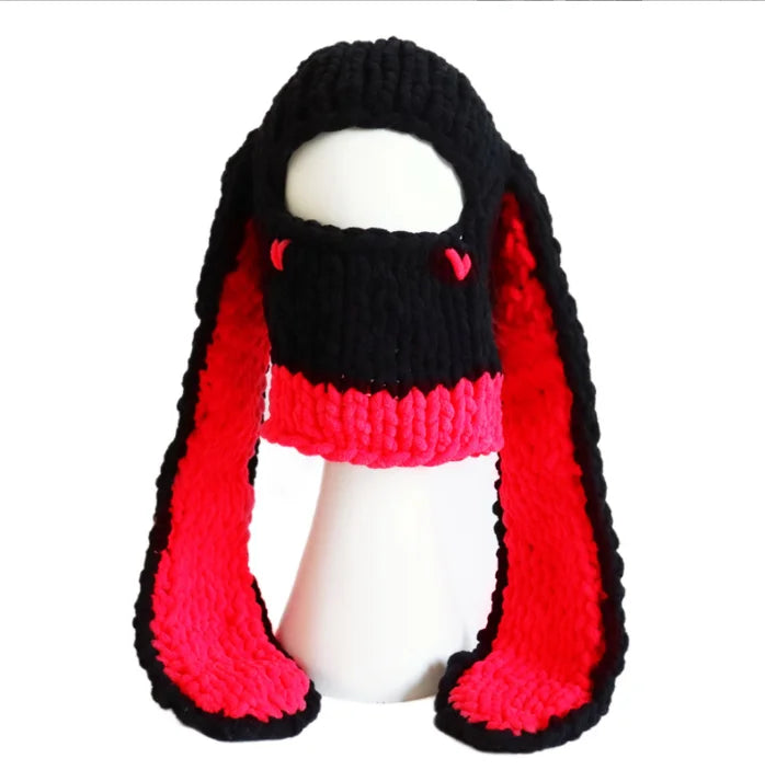 Halloween Funny Rabbit Ears Creative Knitted Hat Beanies Warm Full Face Cover Ski Mask Hat Windproof Balaclava Hat Outdoor Sport
