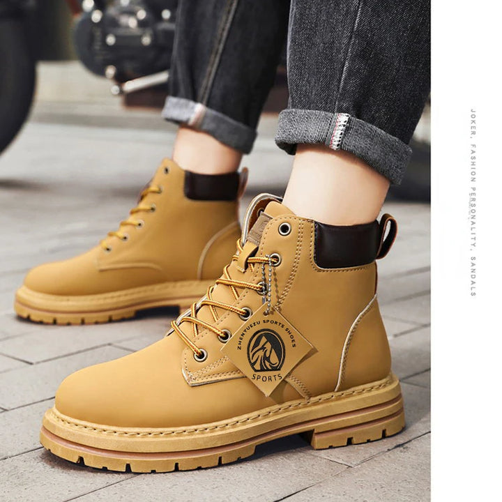 High Top Men's Ankle Boots Designer Luxury Man Motorcycle Boots British Style Leather Boots Brand Lace-Up Men Shoe Botas Hombre