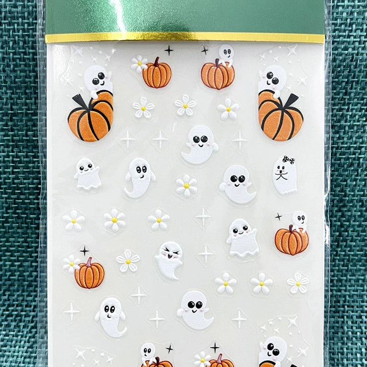 Halloween Nail Art Stickers Cute Halloween Nail Decals Self-Adhesive Ghost Pumpkin Bat Cat Skull Holiday Designs Nail Supplies