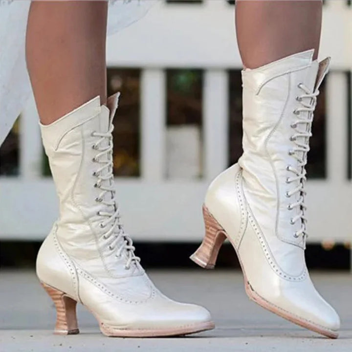Halloween British Style Punk Noble Women Retro Knight Boot Medieval PU Leather Ankle Boots Fashion Lady Cosplay High Heel Shoes