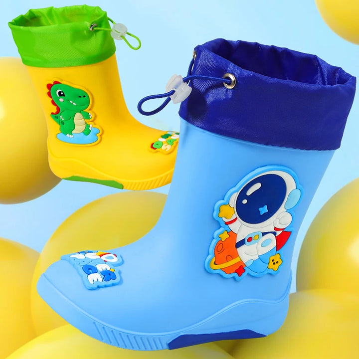 Kids' Mid-Calf Rain Boots Non-slip Durable With A Drawstring To Prevent Water Ingress High-Quality Rubber Waterproof Shoes