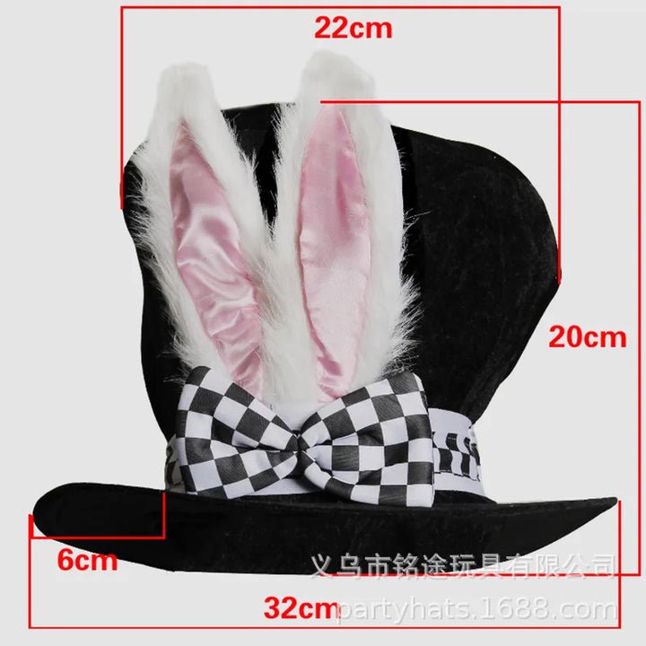 Halloween Easter White Rabbit Top Hat Alice Cosplay Bunny Bowler Men Women Magician Costume Accessory Suit Fairy Tale Tea Party