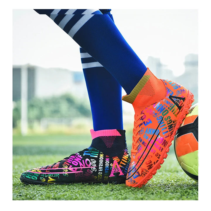2025 New Hot Sale Football Boots Child Sneakers High Top AG Soccer Shoes Boys Outdoor Grass Training Shoes For Kids chuteiras de
