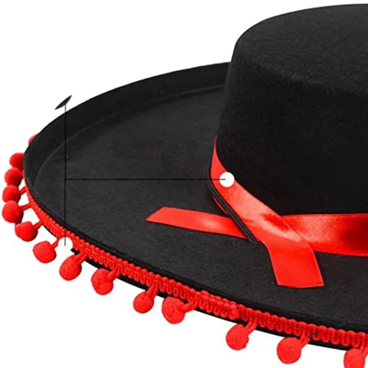 Halloween Zoro fuzz ball Mexican Sombrero Hats Wide Brim Design Carnival Costume Jazz Hats Photo Shoot Props Festival Gift