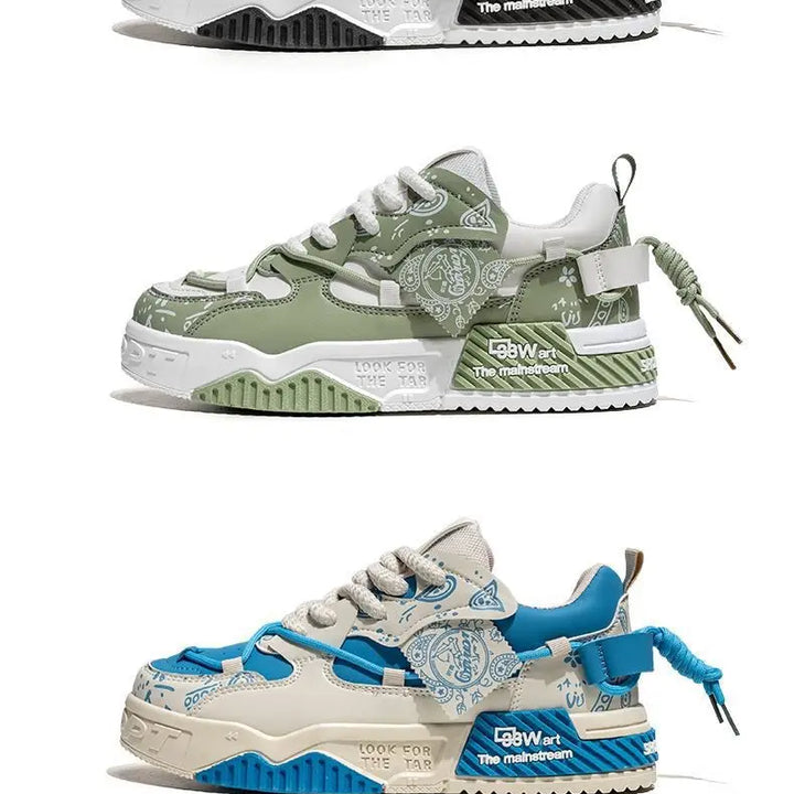 Mens Shoes 2025 Platform Sneakers New Trend Design Graffiti Skateboard Shoes Lace UP Soft Sole Non Slip Outdoor Sports Shoes