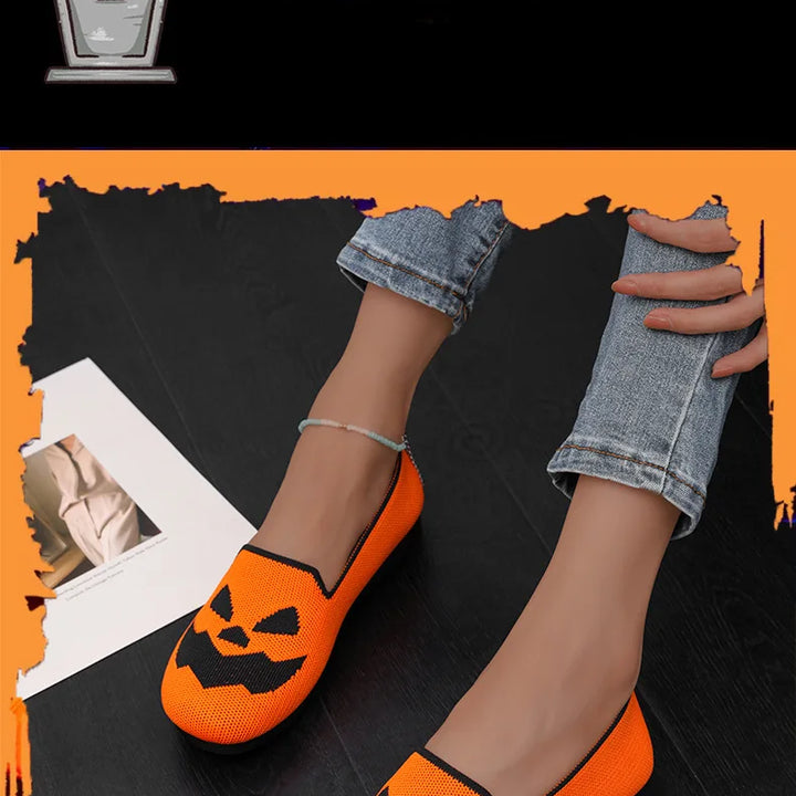 2024 New Women's Shoes Halloween Pumpkin Casual Flat Shoes Single Lightweight, Breathable, Fashionable Cloth Shoes