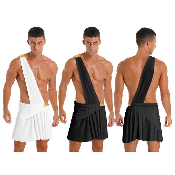 Halloween Ancient Greek Warrior Cosplay Costume Mens One Shoulder Strap Contrast Color Ruffle Skirt Carnival Theme Party Wear