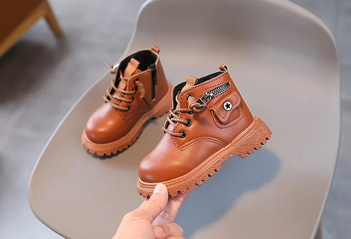 Kids Boots for Boys Spring Autumn Children's Causal Ankle Boots Fashion Black Versatile Girls School Leather Boots Side Zipper