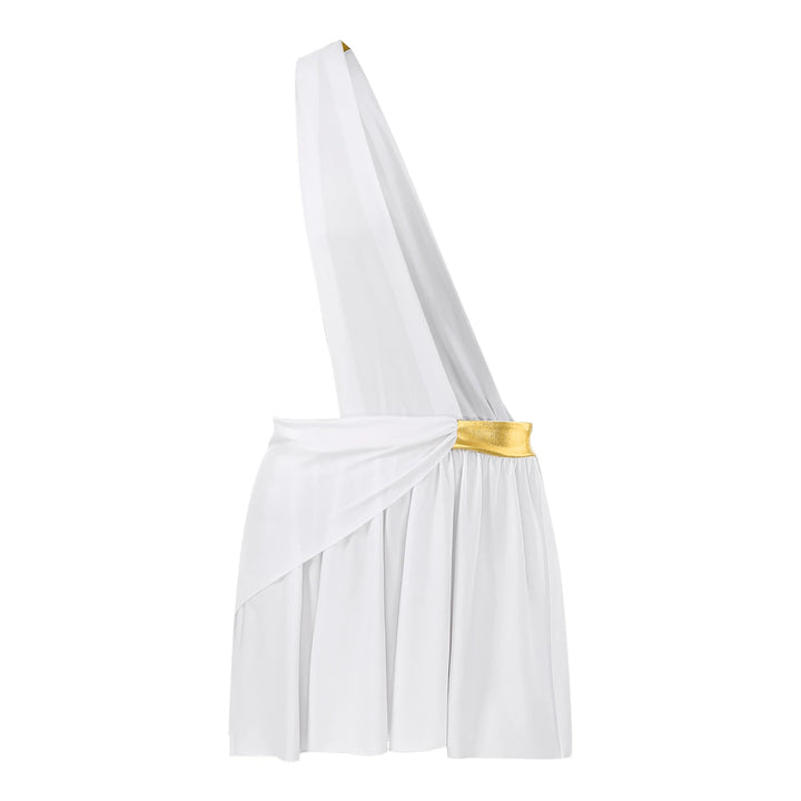 Halloween Ancient Greek Warrior Cosplay Costume Mens One Shoulder Strap Contrast Color Ruffle Skirt Carnival Theme Party Wear