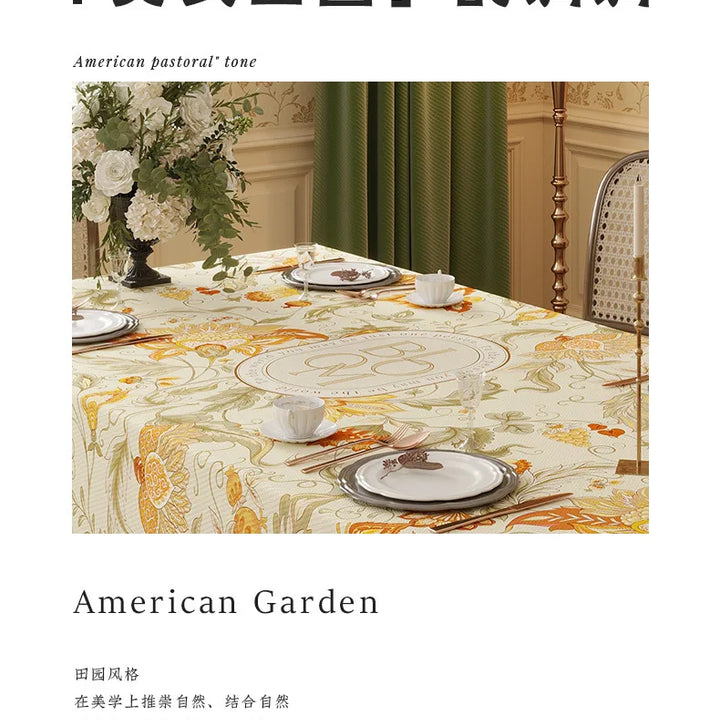 Table Cloth Waterproof Light Luxury Dining Table Tablecloth Rectangular Household Tea Table Cloth American Style Countryside