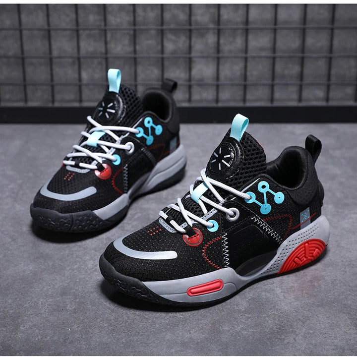 Kids Fashion Sneakers for Boys Leather Breathable Sports Basketball Shoes Lightweight Children School Walking Footwear