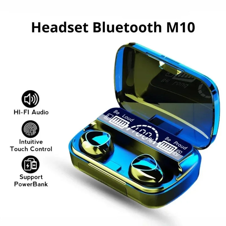 Original M10 Wireless Bluetooth Headset  Earphones Bluetooth Headphones with Mic Earbuds  Charger Box LED Display Fone