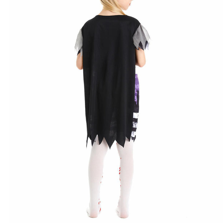 Kids Girls Halloween Party Horror Zombie Cosplay Costume Cheerleading Dance Outfits Bloody Dress with Stockings Flower Balls