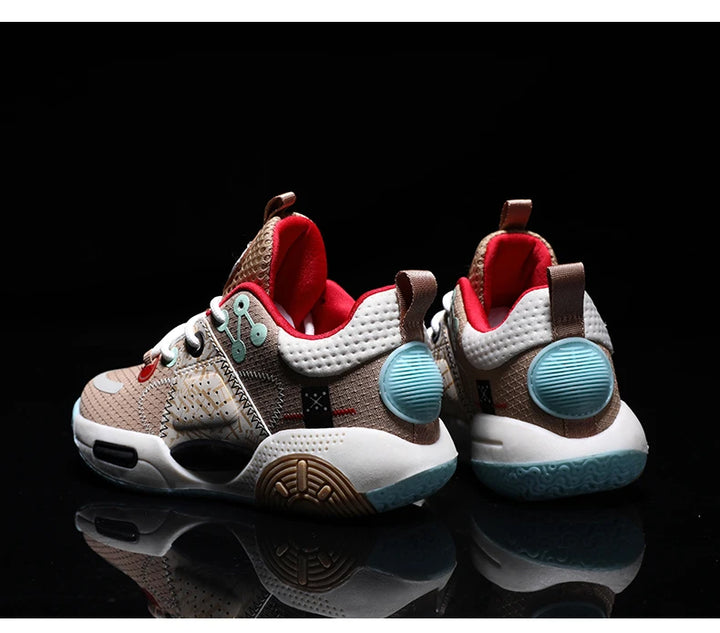Kids Fashion Sneakers for Boys Leather Breathable Sports Basketball Shoes Lightweight Children School Walking Footwear