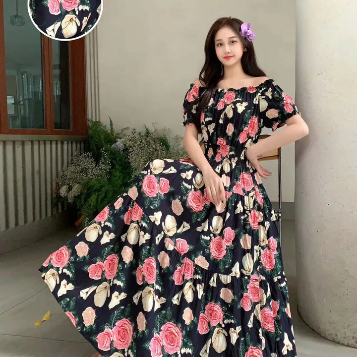 Vestidos Para Mujer Maxi Long Dress native stamps Bohemian Boho Cotton Floral Vintage casual.