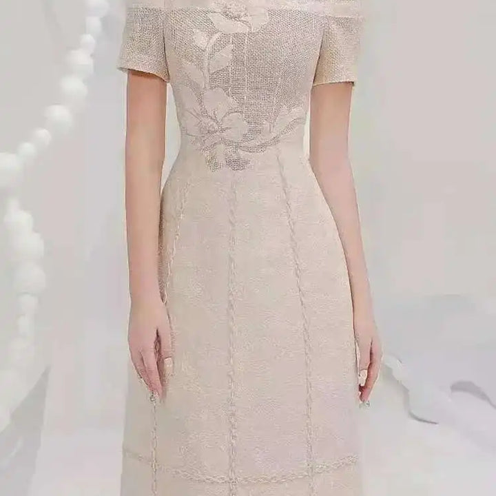 Elegant Long Dress Fairy Style Embroidered Flower Waist O Neck Short Sleeve Fashion Dress