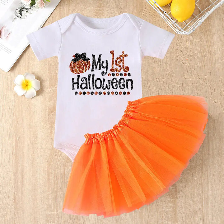 Baby Girls Halloween Outfits My 1st Halloween Romper+ Tutu Dress 2Pcs Outfit Set Costume Newborn Halloween Outfit