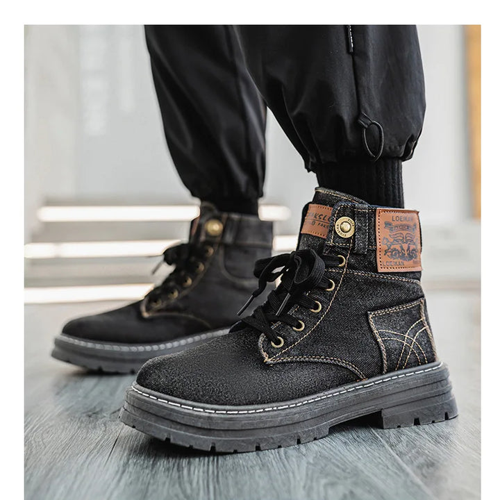 Men's Shoes 2025 Style Height Increase Breathable Mid Top Shoe Fashion Denim Casual Versatile Workwear Shoes Casual Boots Shoes