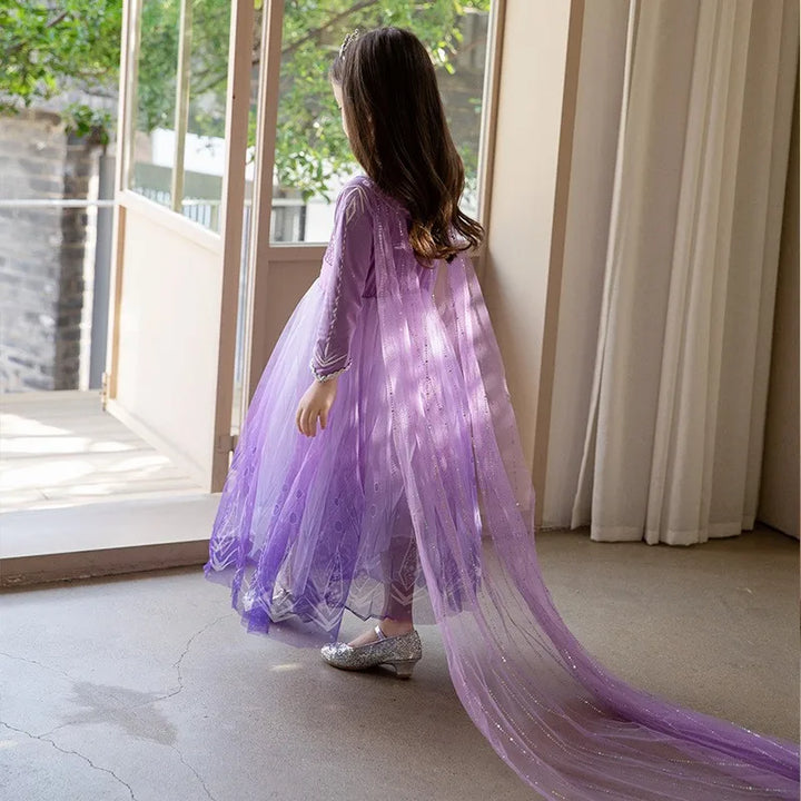 Halloween Costume for Kids Girl's Elsa Mesh Ball Dress With Ruffle Trim Embroidered Birthday  Princess Dresses for Baby
