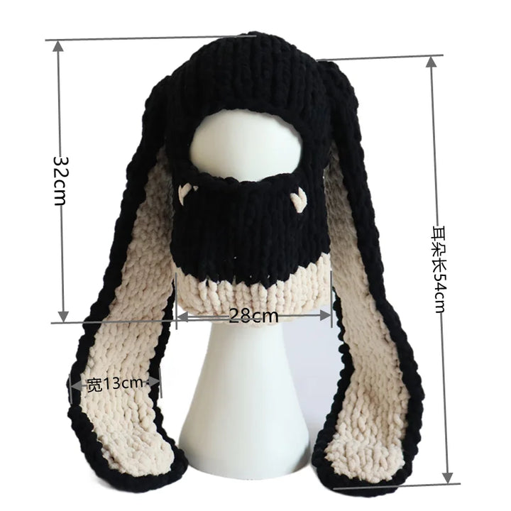 Halloween Funny Rabbit Ears Creative Knitted Hat Beanies Warm Full Face Cover Ski Mask Hat Windproof Balaclava Hat Outdoor Sport