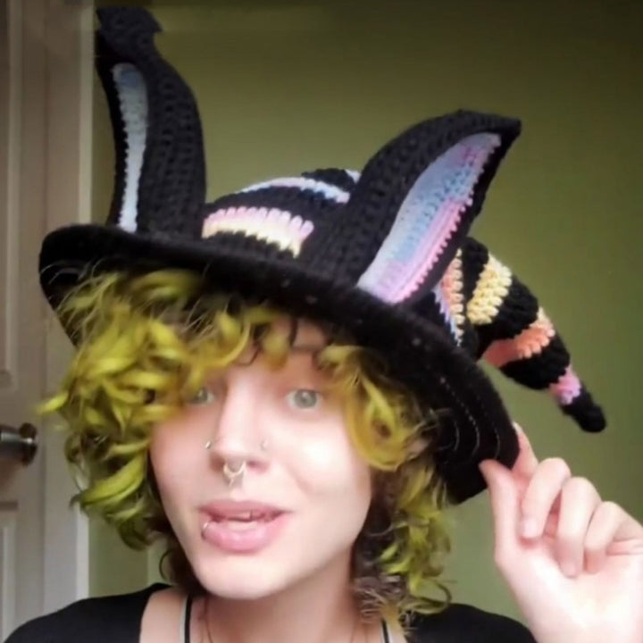 1PC Halloween Party Crocheted Witch Hats Party Wide Brim Pointed Hat Accessory Funny Cosplay Witch Hat with Stripes Photo Prop