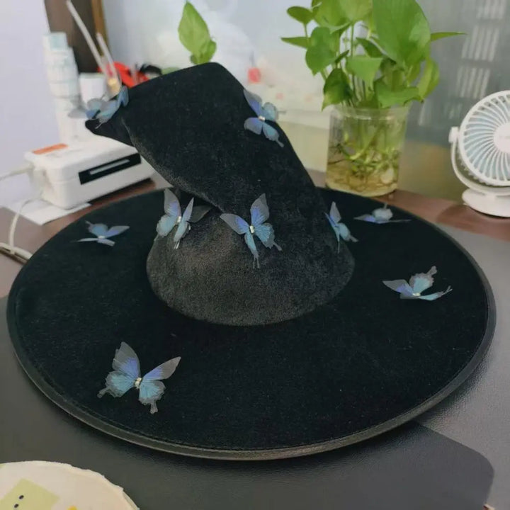 Colorful Halloween Witch Hat Velvet Party Props Butterfly Wizard Cap Cosplay Accessories Halloween Black Cap Dress Up Headgear