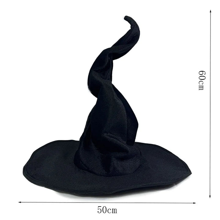 Halloween Witch Hat Velvet Witch Hat Women'S Soft Retro Black Twisted Pleated Witch Hat Halloween Role-Playing Party Props