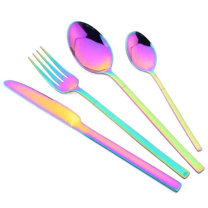 24Pcs Black Dinnerware Set Knife Fork Coffee Spoon Cutlery Set Stainless Steel Flatware Western Kitchen Silverware Tableware