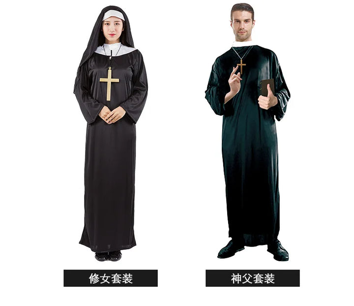Halloween Men Priest Cosplay Costumes For Women Clothes Carnival  Nun Long Robes Religious Catholic Church Clothing Missionary