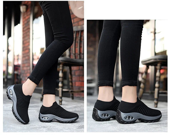 Women's Walking Shoes Fashion Air Cushion Thick Bottom Sneakers Slip-on Lightweight Breathable Casual Shoes