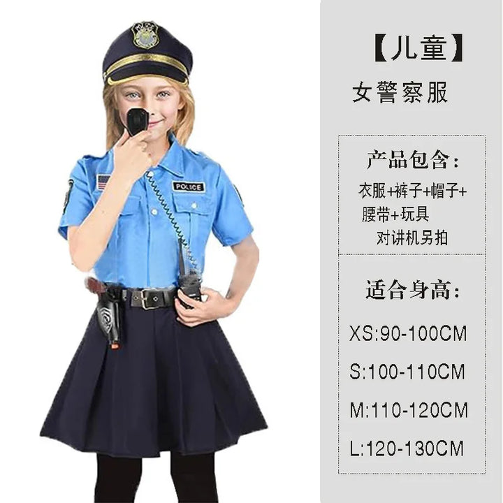 Halloween Kids Police Officer Uniform Costumes Cosplay Girl's Blue Police Dresses Costume for Christmas Party