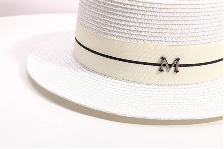 Straw hat women's summer flat top small top hat beach vacation hat straw woven hat sun hat