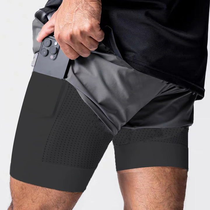 Sports shorts for men, double layered, quarter quick drying, elastic basketball, running training equipment, deep squat fitness,