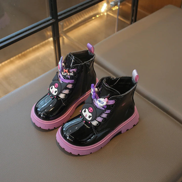 Kids Princess Shoes Cute Kuromi Soft Sole Girls Leather Boots Comfort Non-slip 2025 Autumn Winter New Children Short Boots Sweet