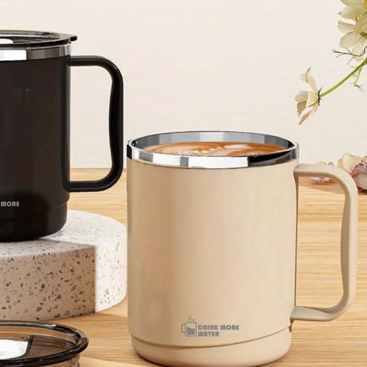 Stainless steel mug with lid, large-capacity office cup, brewed drinking cup, household coffee cup for men and women.