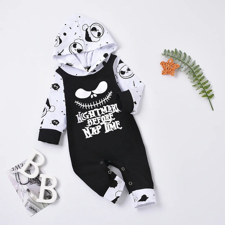 Halloween Newborn Baby Clothes Babe Boy Jumpsuit 2024 Fashion Letters Nightmare Before Nap Long Sleeve Hooded Romper